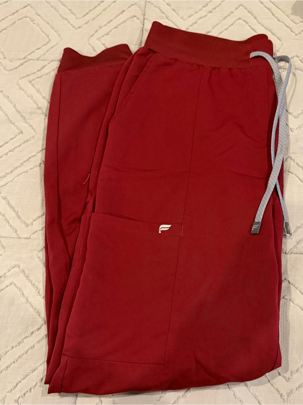 Fabletics Women’s Medium Burgundy Jogger Style Scrubs with Gray Drawstring